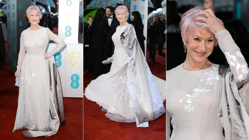 Illustration for article titled Rain, Stains, and Helen Mirren's Pink Hair at the BAFTA Awards